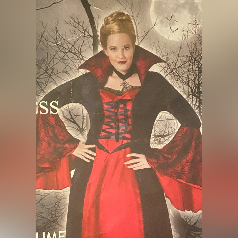 🎃 Halloween Costume  Women's Vampiress Long Satin/Lace Dress Web Design Plus Sz - Picture 7 of 7
